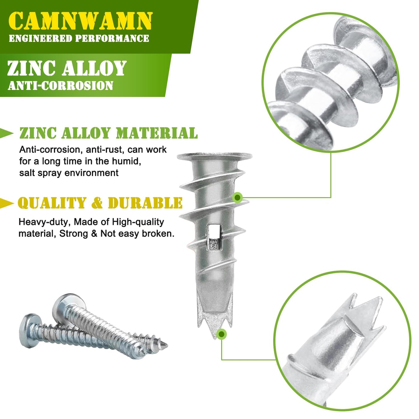 #8 Zinc Metal Self-Drilling Drywall Anchors, 100pcs (50 Anchors+50 Screws) Hollow Metal Wall Anchors and Screws Kit with Cross Groove Drill Bit, 50pcs Heavy Duty Anchors 50pcs #8 x 1-1/4" Screws