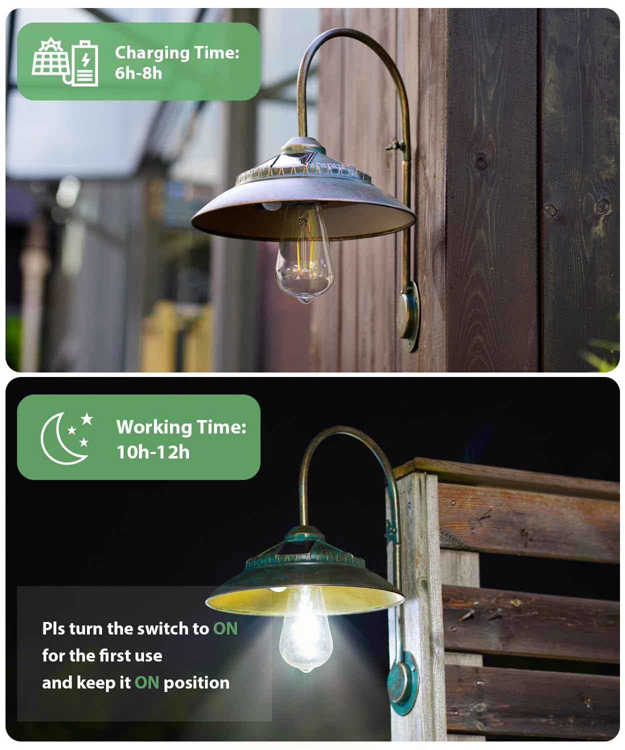Goodeco Solar Barn Lights with Motion Sensor - Metal Design Outdoor Wall Lights - 4 High Efficiency Solar Panels with Clear Glass LED Edison Bulbs, Chicken Coop Lights & More (Bronze 2P)