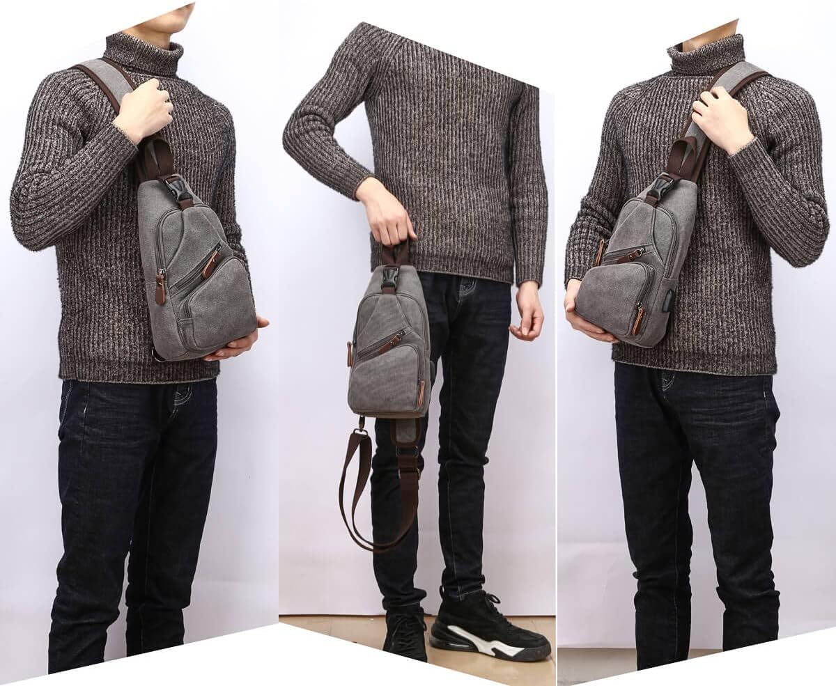 Skiennix Canvas Sling Bag - Versatile Crossbody Backpack for Outdoor Activities - Black