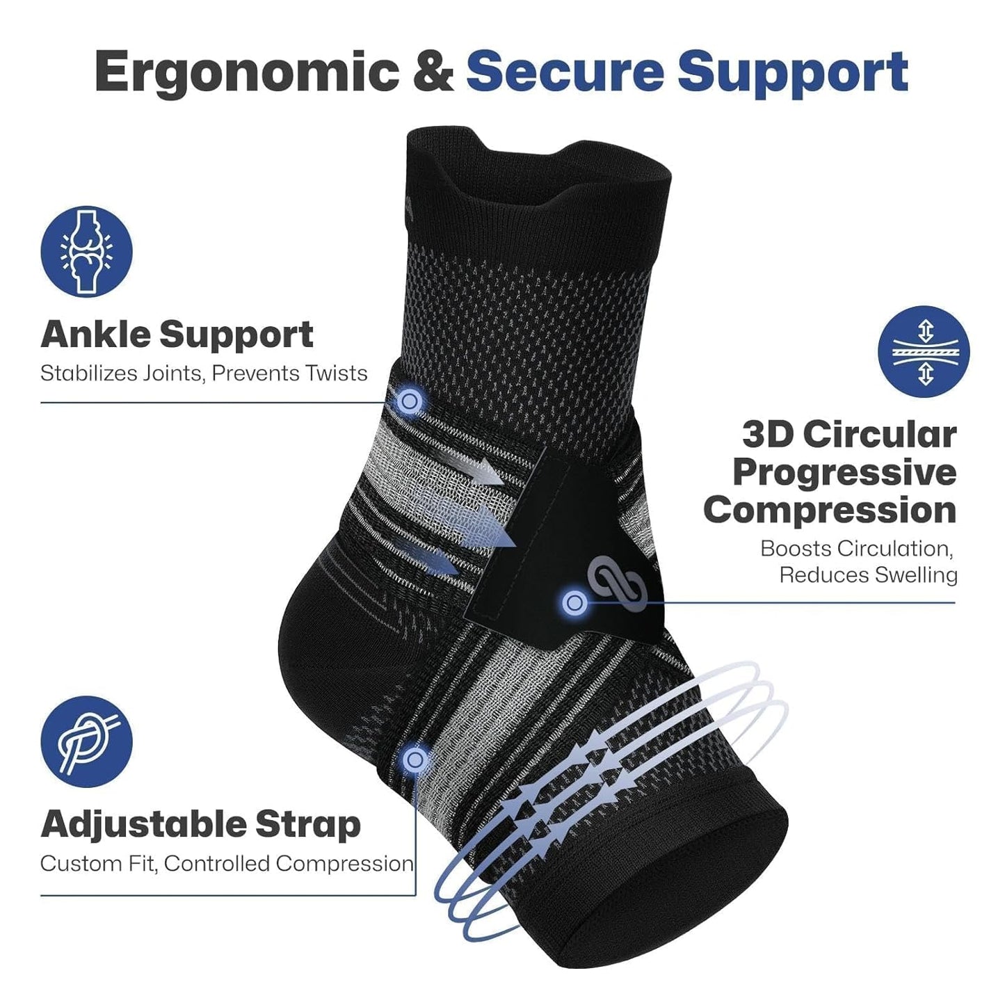 PAPLUS Ankle Brace for Men & Women | Adjustable Support for Plantar Fasciitis Relief - Black, 2 Pairs
