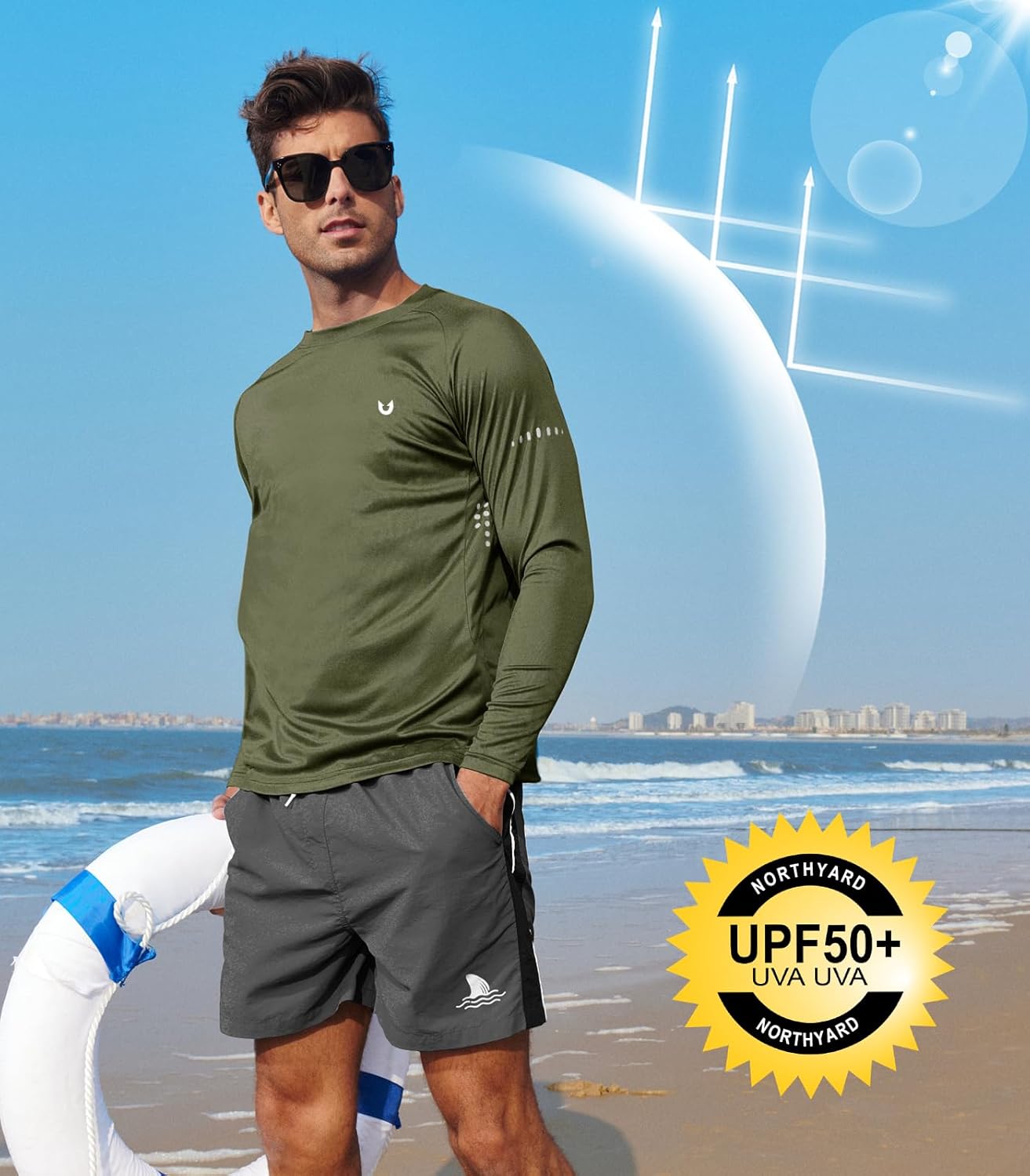 NORTHYARD Men's UPF 50+ Sun Protection Long Sleeve Rash Guard Shirt | Ideal for Athletic Activities