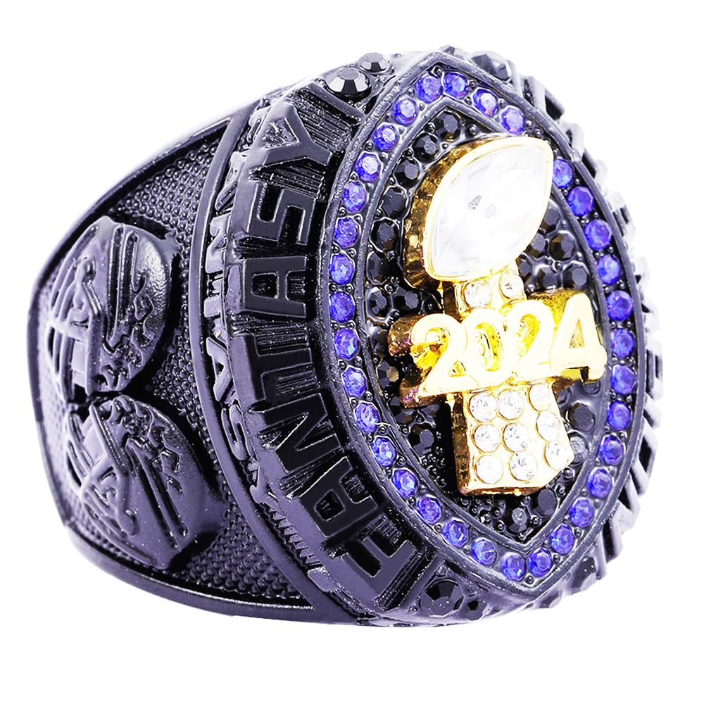 noblehead 2024 Fantasy Football Ring | Heavy FFL Champion Ring | Gold Silver Tone Plated Award Trophy for Fantasy Football League Winner (size 13)