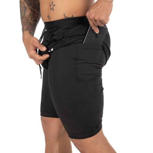 Kewlioo Men's Sauna Shorts - Heat Trapping 2-in-1 Double Layer Sauna Suit Shorts - Compression Training Gym Athletic Workout Shorts Pants for Men (Black, XXL)