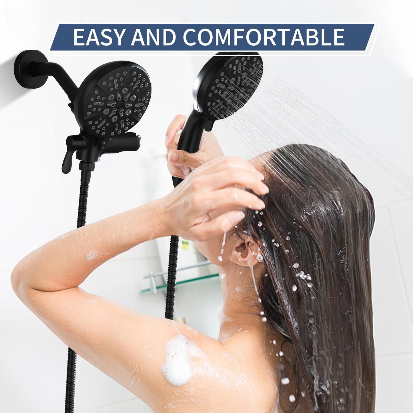 Taplong Tub Shower Faucet Set with Valve,Dual Shower Head and Handheld 2 in 1 Combo Set 3-Way Diverter Tub and Shower Faucet Combo High Pressure Shower Trim Kit,Matte Black,TP038