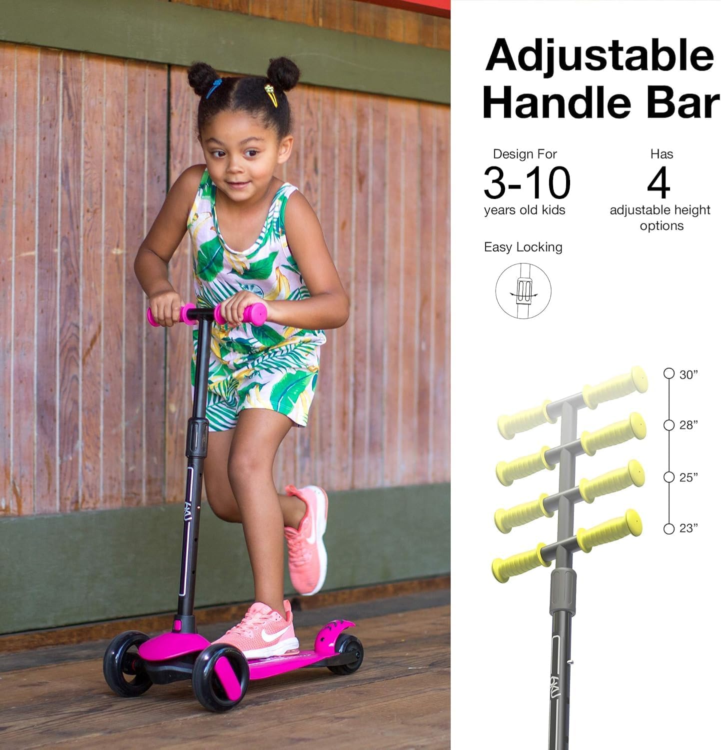 6KU Kids Scooter - Adjustable Height & Flashing LED Wheels | Extra-Wide 3-Wheel Design for Ages 3-10