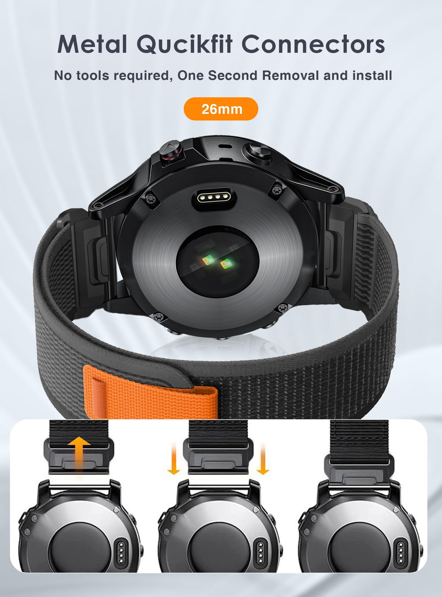 Sports-Band for Garmin Fenix 8 AMOLED-51mm/7X/7X Pro/6X Pro/Fenix 6X Sapphire/5X/5X Plus/3/3HR, 26mm Quickfit Adjustable Nylon Loop Bands for Garmin Descent MK1/MK2i/MK3/MK3i/Enduro3/Tactix Delta, Men Women Breathable Durable