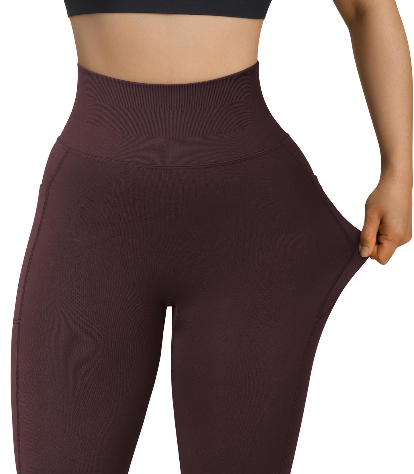 OMKAGI Women Scrunch Butt Lifting Leggings with Pockets Compression High Waisted Gym Workout Leggings(M,9-Coco Brown)
