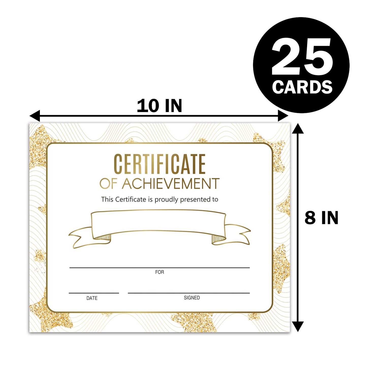 25 Gold Stars Award Certificates - Certificate of Achievement - Student of The Month Certificates for Students,School Graduation Ceremony,Certificate of Achievement Awards.（8x10 in）