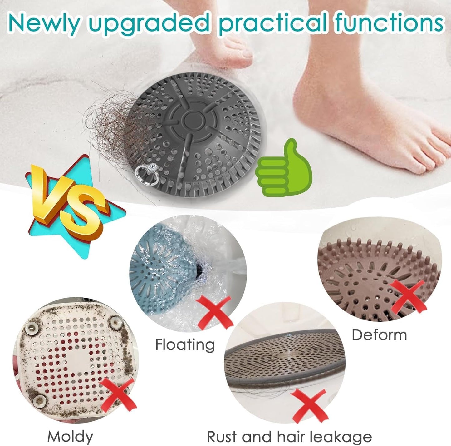 AWzzz Shower Drain Hair Catcher, 5.5in Shower Hair Catcher Large Premium Silicone Drain Protector Strainer, Shower Drain Cover for Shower Room, Floor Drain, Bathroom Sink, Dark Grey