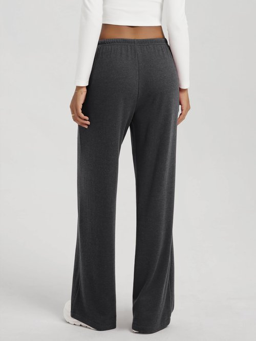 ODODOS Women's Stretch Fleece Wide Leg Sweatpants – Ultra-Soft Cozy Warm High-Rise Relaxed Lounge Pants with Pockets - 29" Inseam, Charcoal Heather, Small