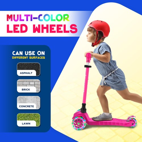 Highmaster 3-Wheel Toddler Scooter for Boys – Light-Up Wheels, Safe Ride for Ages 2+ – Holds Up to 165 lbs (Pink)