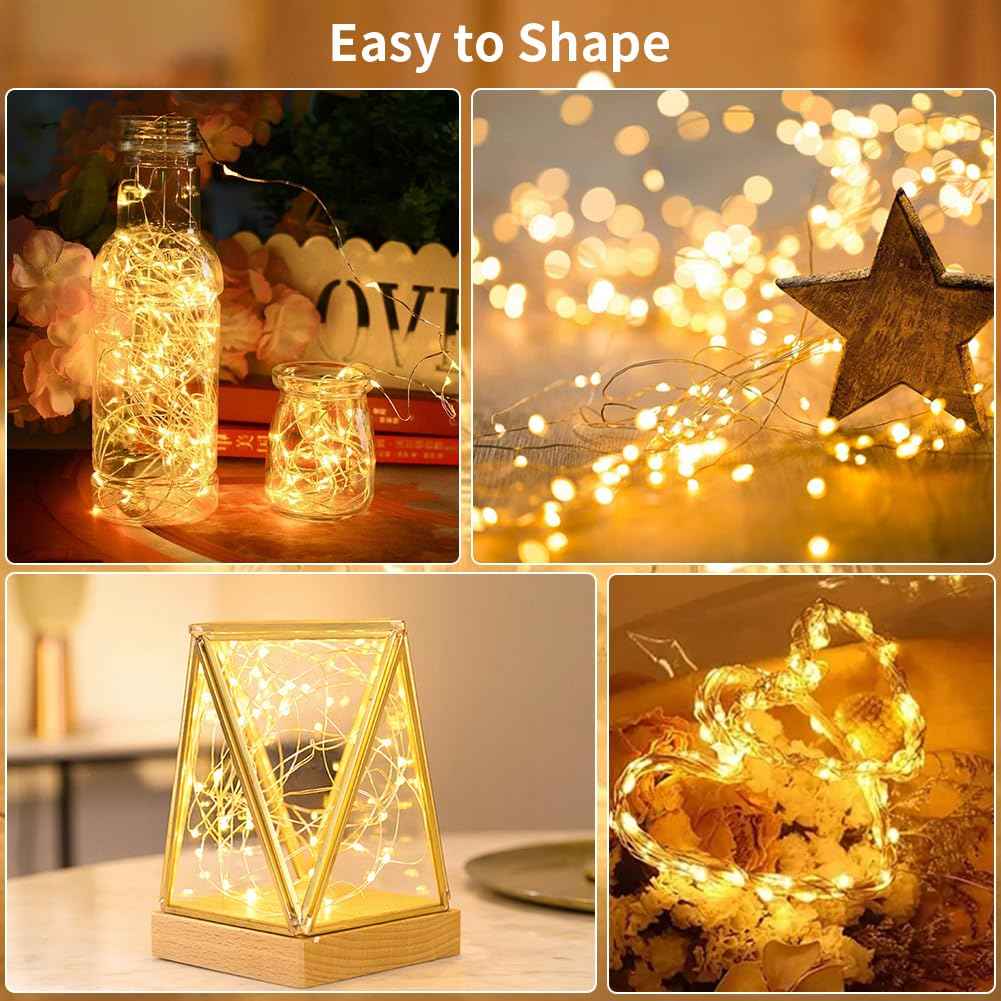 GDEALER 4 Pack 16.4 Feet 50 Led Fairy Lights Battery Operated with Remote Timer Waterproof Silver Wire Twinkle Christmas String Lights Outdoor Indoor 8 Modes for Bedroom Wedding Dorm Decor Warm White