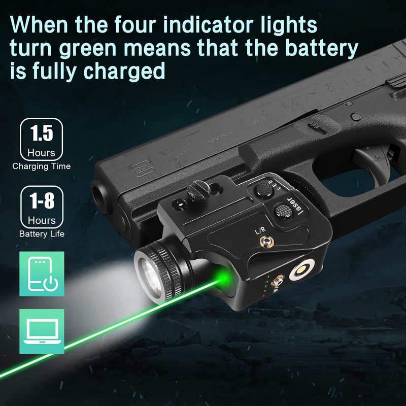 Zolmods Pistol and Rifle Flashlight Laser Sight,Green Laser Light Combo,Magnetic Charging Flashlight Laser Combo,Picatinny Gun Light Lasers Used for Outdoor Hunting and Aiming Targets
