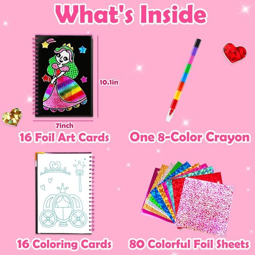 FunnyB&G Foil Art Crafts for Kids - Creative Birthday Gift for Girls Ages 4-8 | Perfect for Mother's Day & Parties