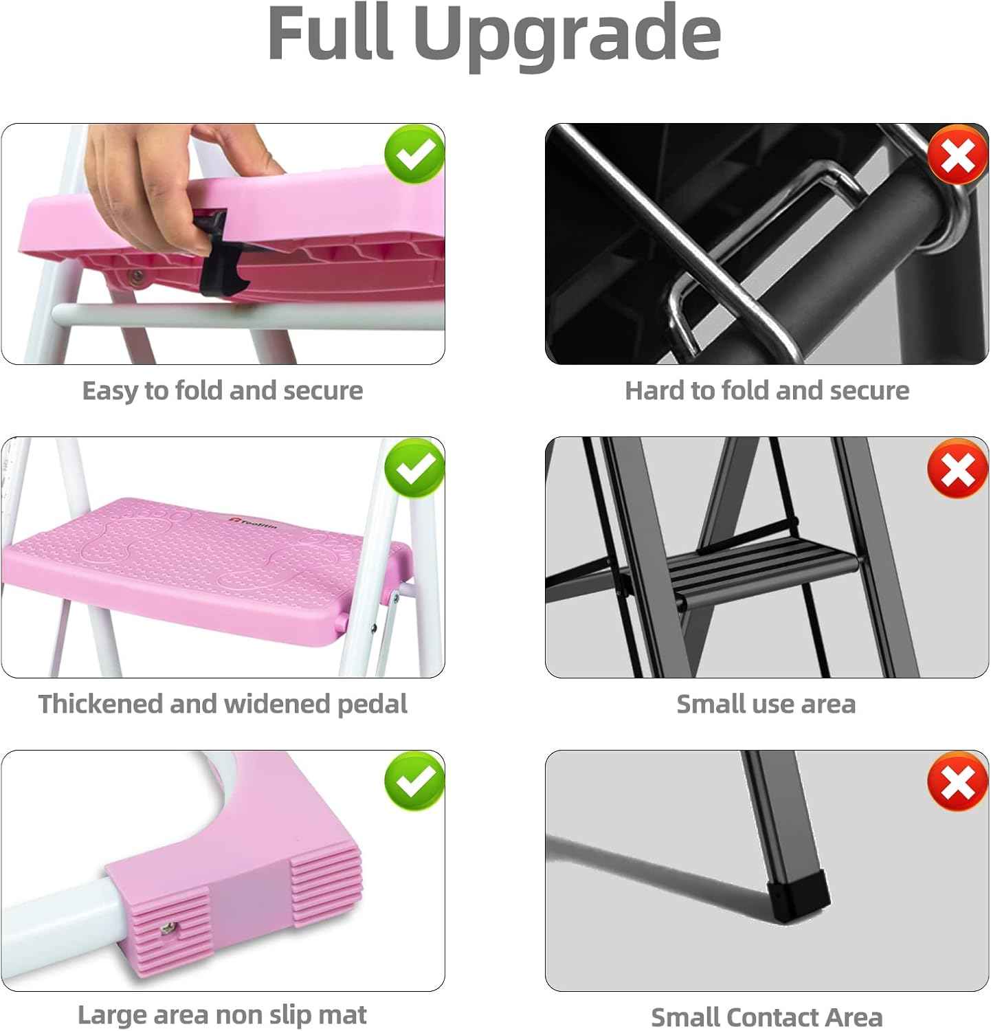 Portable 3-Step Folding Ladder - Sturdy Steel Step Stool with Anti-Slip Pedal & Handgrip, 500lbs Capacity for Home & Office