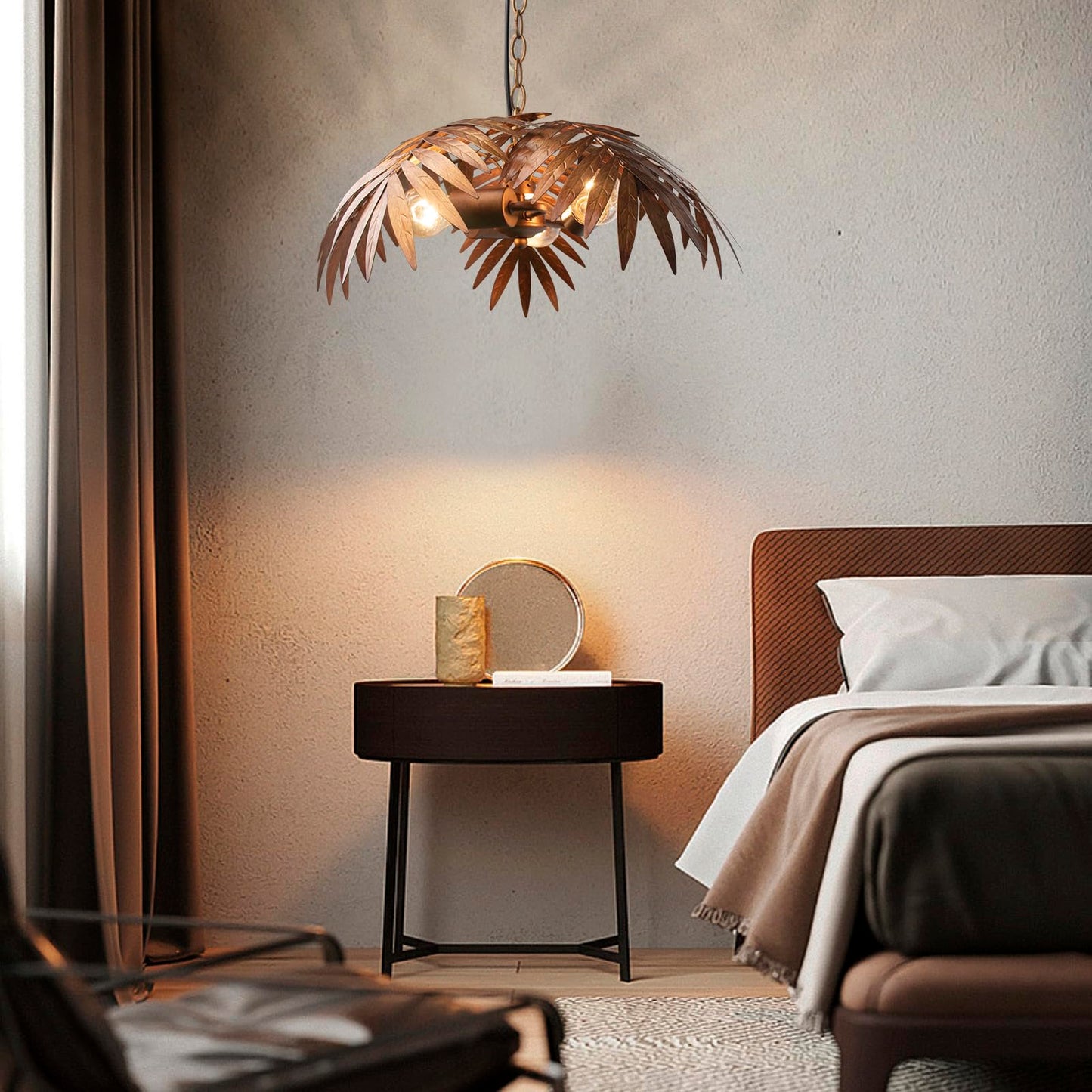 JCPYIUL Vintage Adjustable Tropical Coconut Tree Chandelier Rustic Leaves Pendant Light Palm Coconut Trees Creative Art for Bedroom Hallway Bar Kitchen Hanging Lighting Fixture