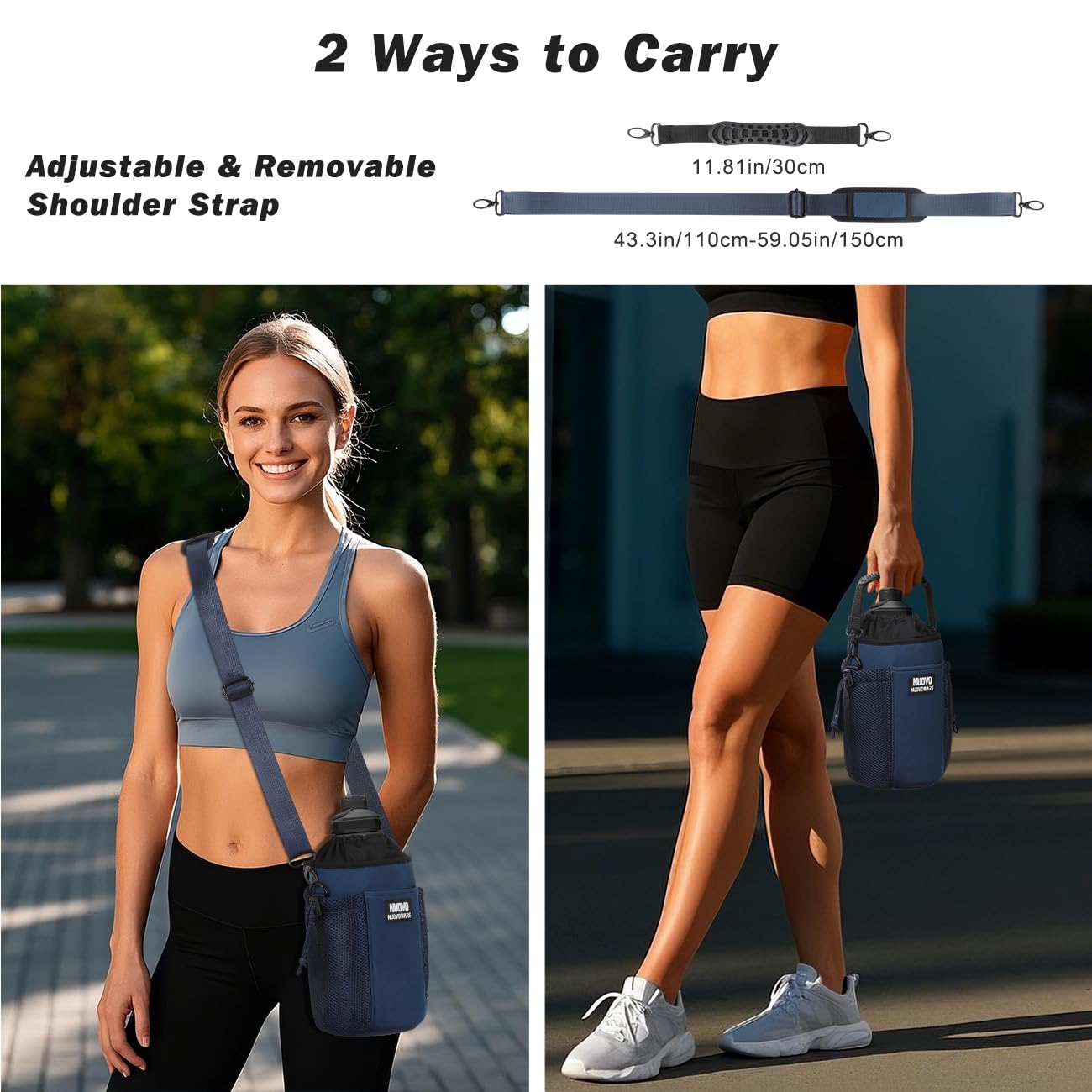 Nuovoware Water Bottle Carrier Bag, 64OZ Insulated Water Bottle Holder with Strap 4 Pockets, Water Bottle Carrier Sling Bag for Walking Hiking Camping Fishing Sport, Blue