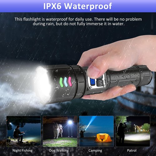 365nm UV Flashlight Black Light, Rechargeable 2-in-1 White and Ultraviolet Light Combo, Zoomable LCD Display UV Light for Pet Urine Detection, Resin, Rocks, Scorpion, AC Leak, Camping, Emergencies