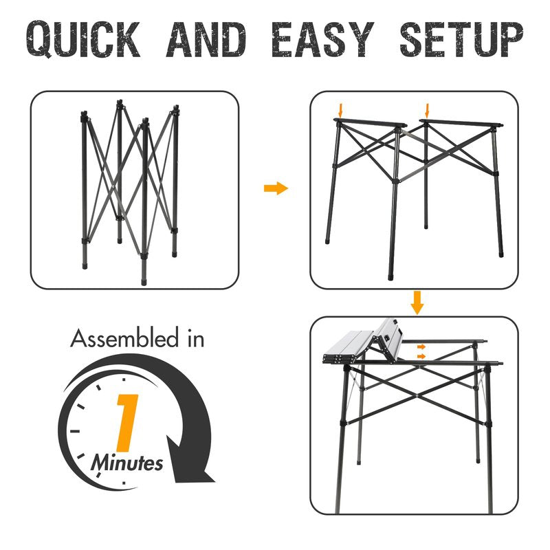 Portal Lightweight Aluminum Folding Square Table Roll Up Top 4 People Compact Table with Carry Bag for Camping, Picnic, Backyards, BBQ, Silver