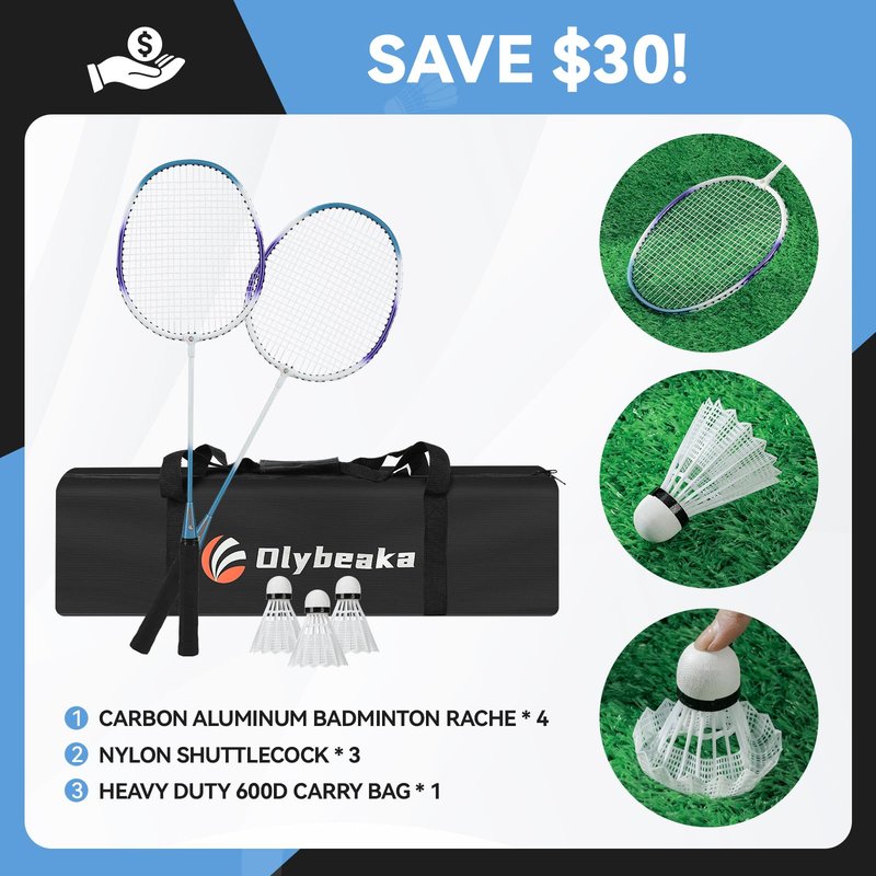 12FT Space-Saving Badminton Net Set - Durable Anti-Sag Net, Heavy Duty Poles, 2 Lightweight Rackets, 3 Shuttlecocks, Easy-Carry Bag - Stable for Backyard/Indoor/Beach (Red, 12ft)