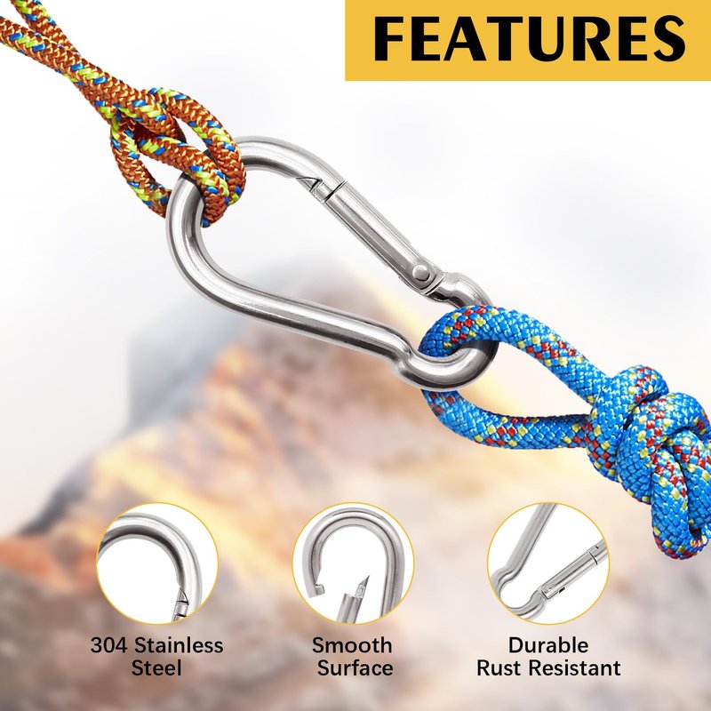 ThreeLeaves 4 Inch Carabiner Stainless Steel for Boat. Large Carabiner Clips Heavy Duty. Stainless Steel Spring Snaps Hooks for Boat. (4 Pack)