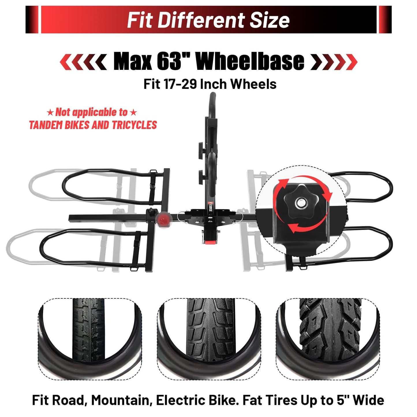 FORWODE 2" Hitch Mount Bike Rack Fits 2 X 80 lbs Bicycle, Platform Bike Rack for Car SUV Truck Standard, Foldable Wobble Free, Locking Hitch,Fat and Standard (A- Early Edition)