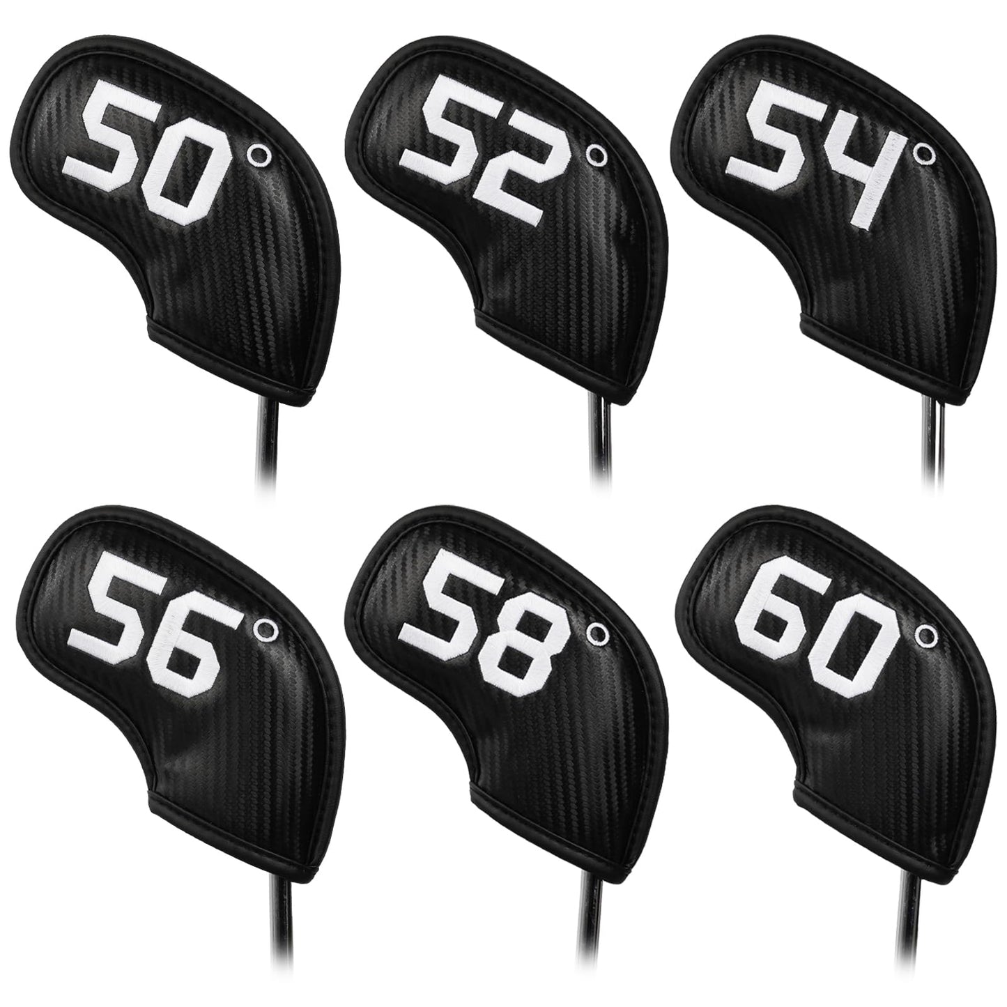 Craftsman Golf 6pcs Golf Club Wedge Covers Protective Headcover 50° 52° 54° 56° 58° 60° on Both Sides Woven Embossed Faux Leather Black fit RH and LH