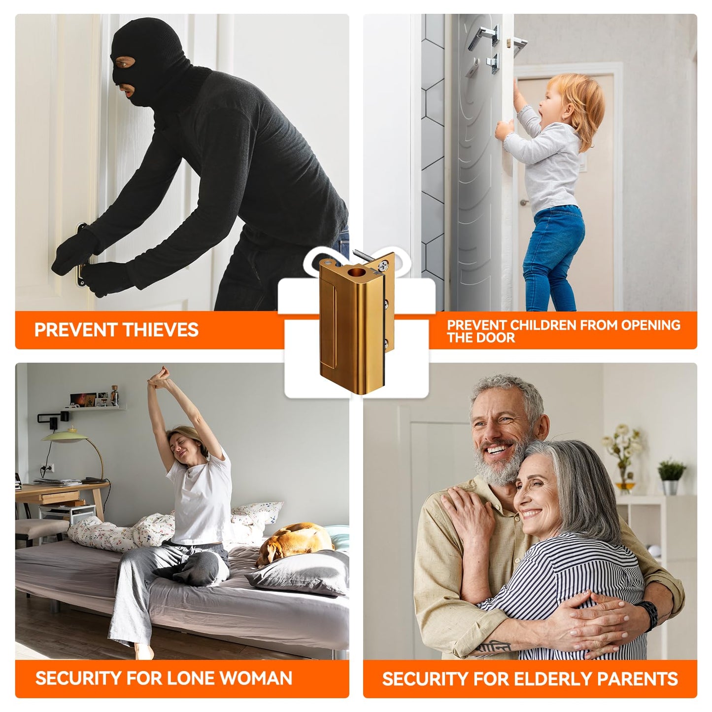 Tonitrui Ultra Security Door Lock, Door Reinforcement Lock for High Strength, Withstand 1200lbs to Prevent Unauthorized Entry (Gold of 1 Pack)