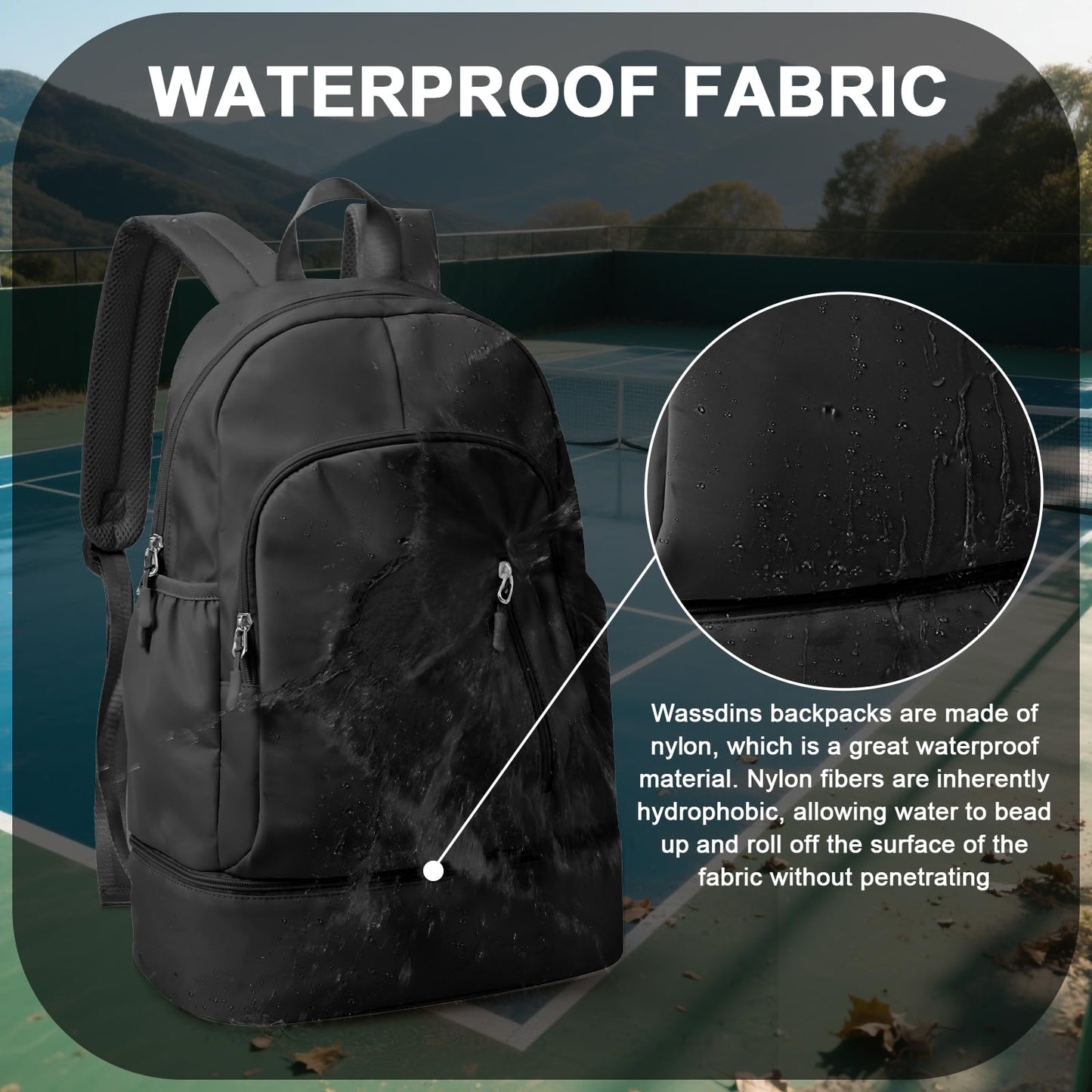 wassdins Pickleball Backpack for Women Men, Gym Back Pack with Shoe Compartment, Pickleball Bag Fits 2 Pickle Ball Paddles & Gear, Racket Backpack with Water Bottle Holder, Dry/Wet Pocket