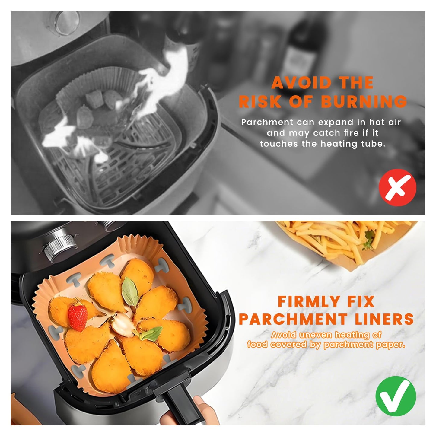 Air Fryer Liners Silicone Magnets,Holds Parchment Paper Safely PREVENTS BURNING & FOOD COVERING,Heat-Resistant & Rust-Proof Air Fryer Accessories,Easy Install with Handles - 8pcs