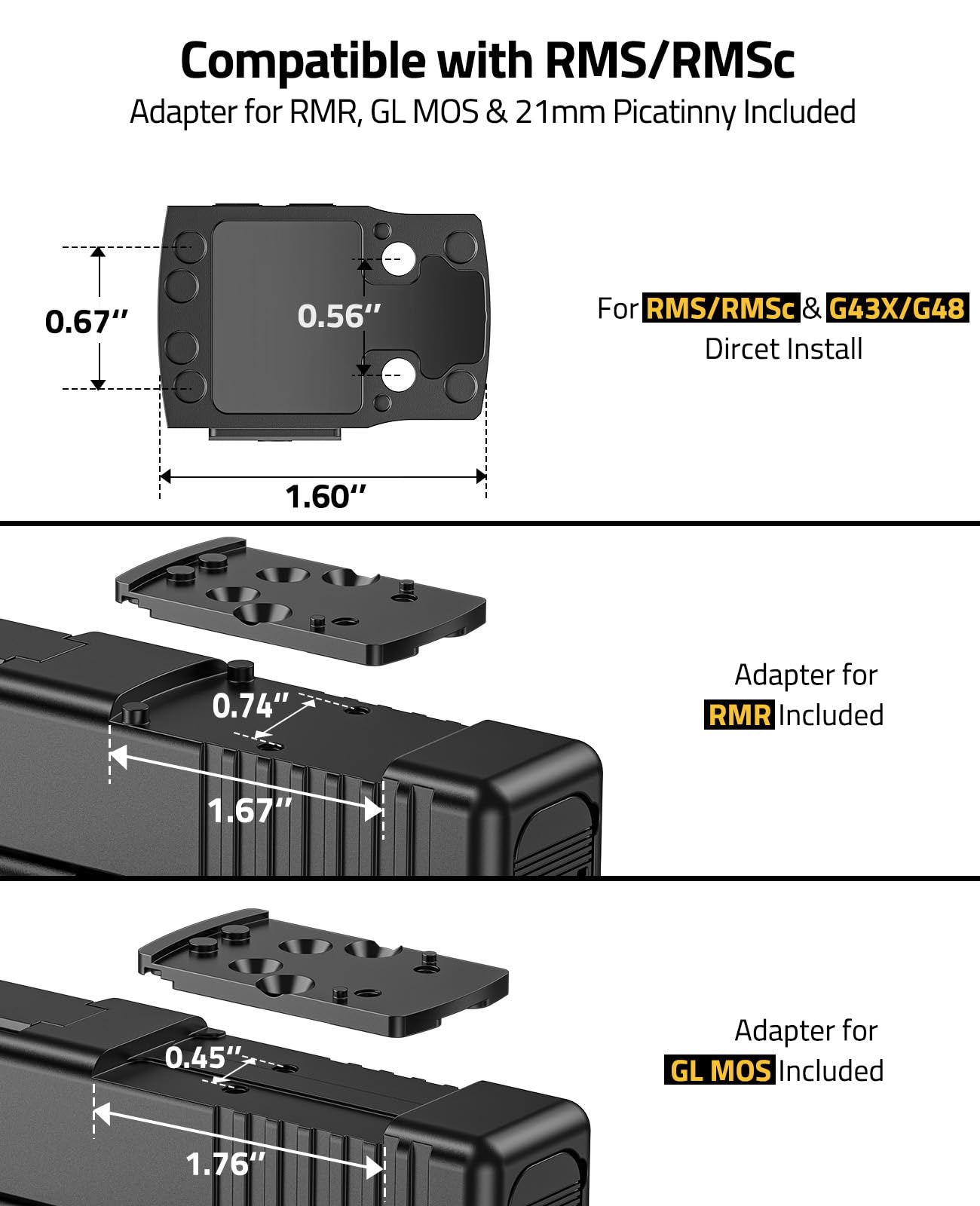 CVLIFE Solar Auto-Brightness Green Dot Sight for RMS RMSc, 2 MOA Dot & 40 MOA Circle Motion Awake Reflex Sight Optics for Compact Pistol, 3000G Shockproof with Adapter for RMR/MOS/Picatinny