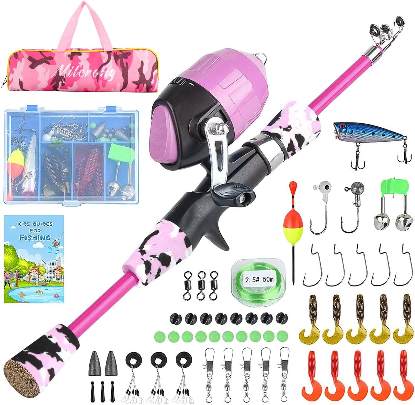 Milerong Kids Fishing Rod - Portable Telescopic Fishing Pole & Reel Combo Kit for Boys & Girls