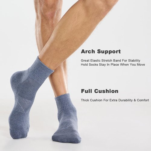 CS CELERSPORT 6 Pack Men's Ankle Socks with Cushion Athletic Running Socks, Black+Light Blue+Dark Blue, Shoe Size: 9-12