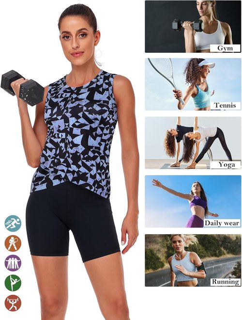 LURANEE Women's Athletic Tank Tops - Quick Dry Sun Protection Yoga Crop Sleeveless Shirt