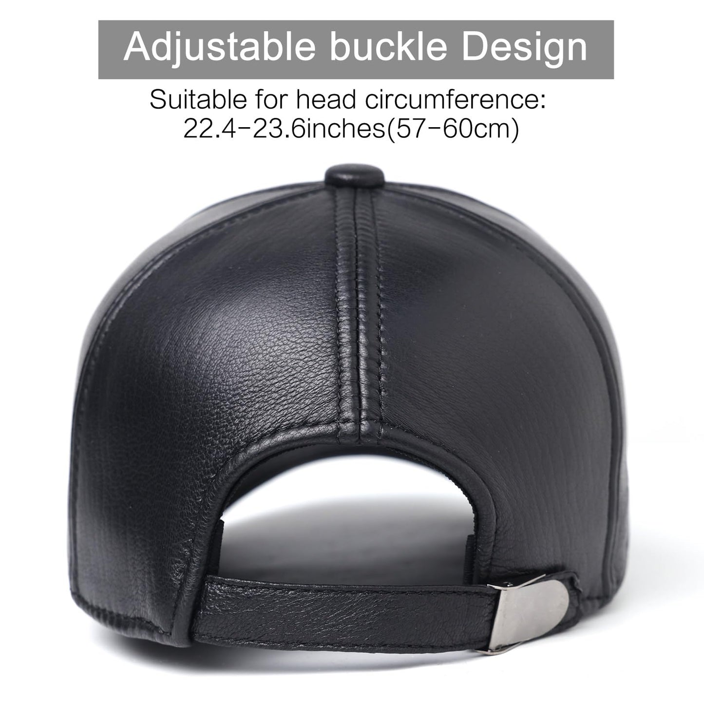 Genuine Goatskin Leather Baseball Cap – Adjustable Real Leather Hat for Men, Classic Outdoor Sports Style for Fall Winter Black