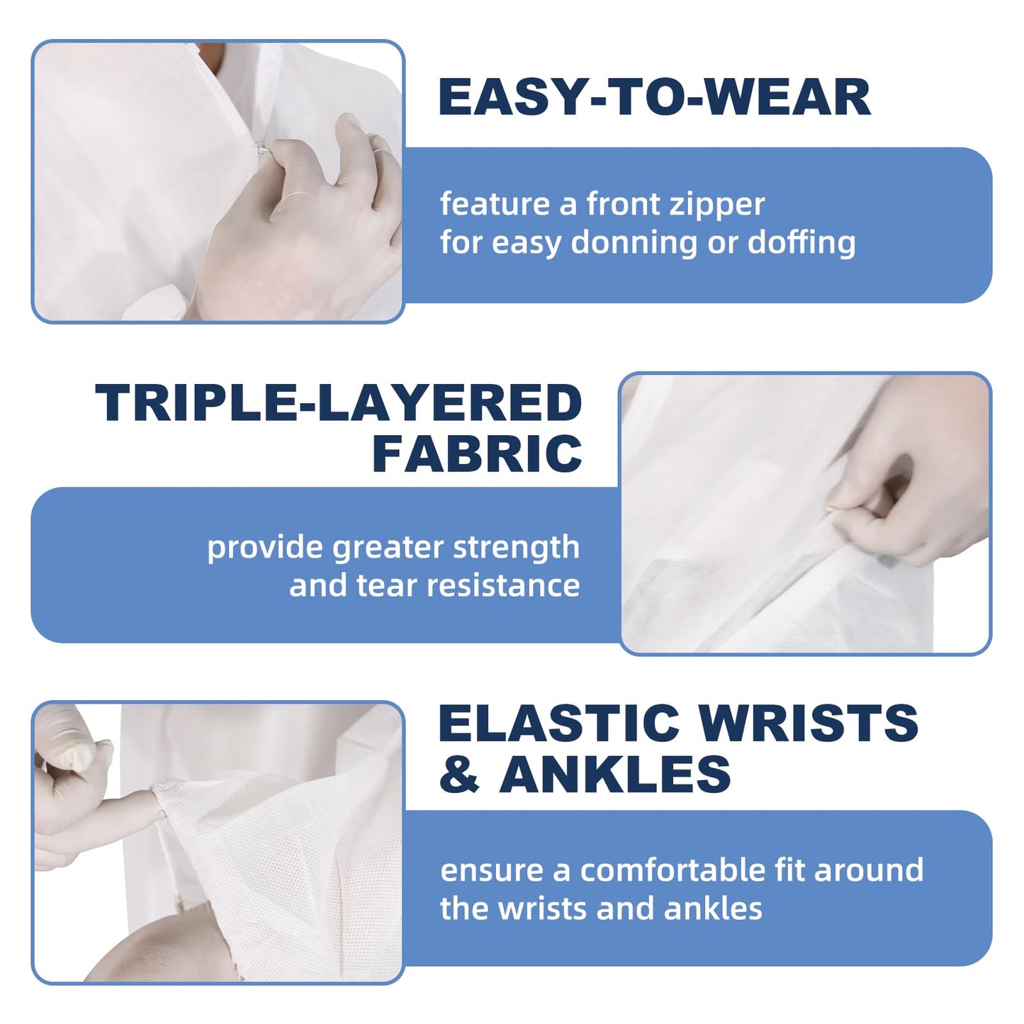 ETERNA Hazmat Suits- 20 Pack Disposable Protective Coveralls with Hood, Zipper, Elastic Wrists, Shoe Covers for Men & Women, Shield from Dirt, Dust, Paint (White, Large)