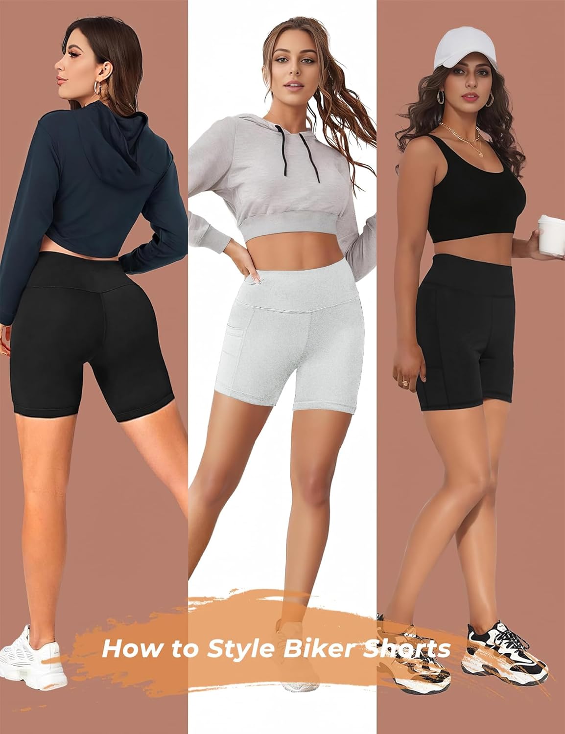 Skiennix Women's Biker Shorts - High Waisted Tummy Control with Pockets | Stretchy Spandex for Yoga & Gym