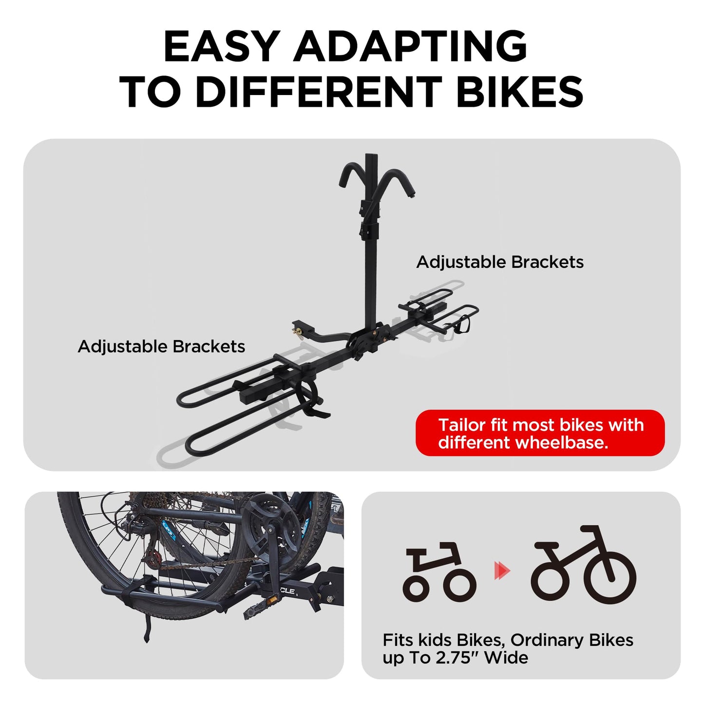 Young 2 Bike Rack Hitch Mount Platform Style, Folding Bicycle Carrier Racks for Cars SUVs Trucks Vans, 80 lbs. Capacity