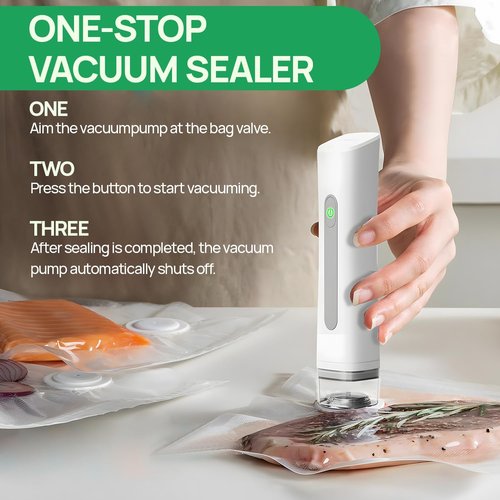 Compact Vacuum Sealer - Portable Cordless Handheld Food Preservation Machine | Includes 30 Reusable Bags