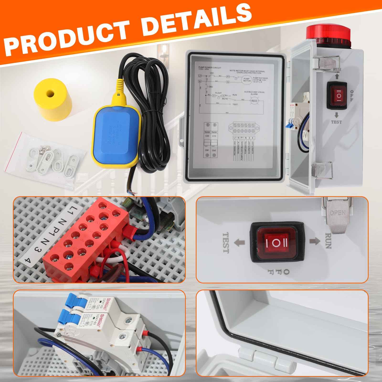 MXLTYMX High Water Alarm, Septic Tank Alarm , Sump Pump Alarm with Light and 110 Db Alarm ， Automatic Or Manual Start Water Pump