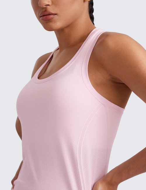 CRZ YOGA Seamless Racerback Tank Tops for Women - Gym Workout Athletic Running Sleeveless Shirts Breathable Scoop Neck Strawberry Pink Small