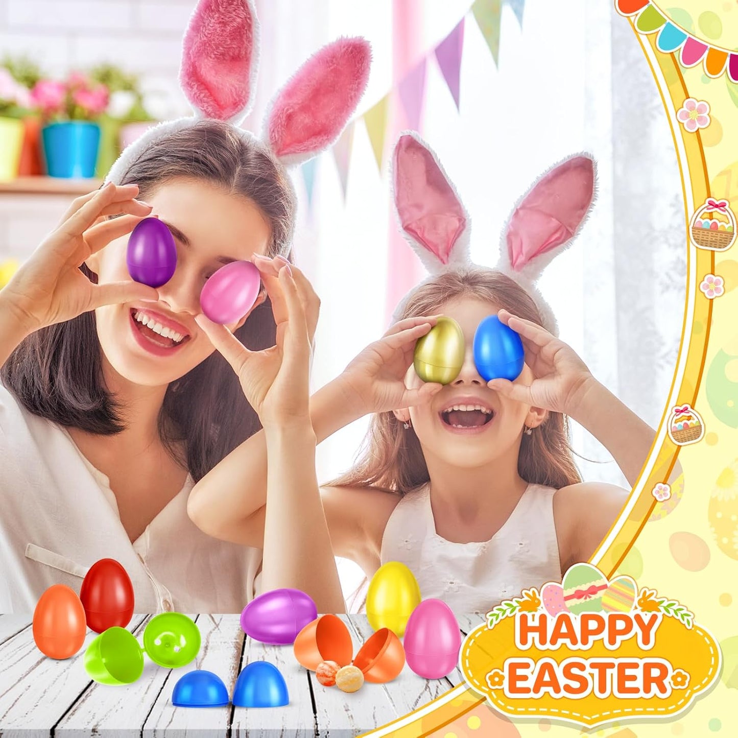 SpringFlower 60 Pcs Colorful Unfilled Easter Eggs - 2.3” Plastic Eggs with 1 Golden Egg for Candy & Treats