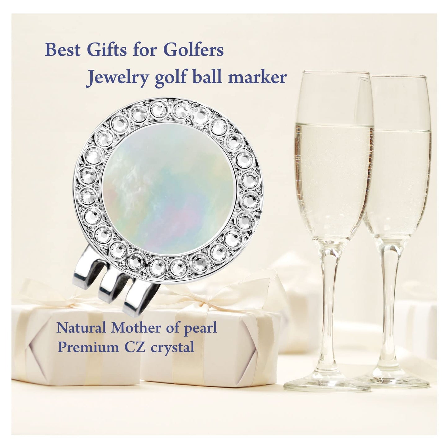 E TRUEE Golf Ball Marker Hat Clip with Pearl Crystal Ball Marker, Golf Accessories, Golf Gifts, Golf Ball Markers for Women