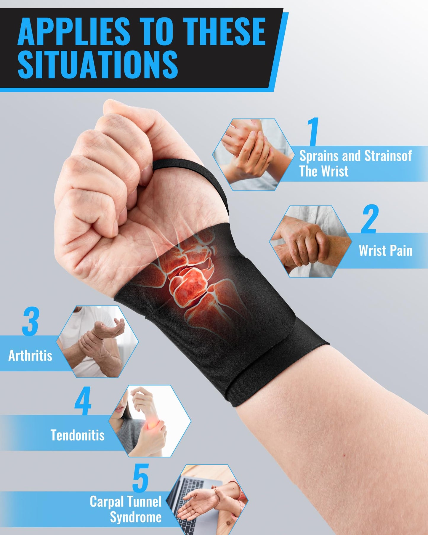 OPOX Wrist Brace, Carpal Tunnel Wrist Brace, Wrist Wraps for Arthritis, Tendonitis, Wrist Joint Pain, Ultra-Thin Elastic, Ultra-Breathable, Ultra-Comfortable Material, Suitable for Women & Men, Suitable for Both Right & Left Hands