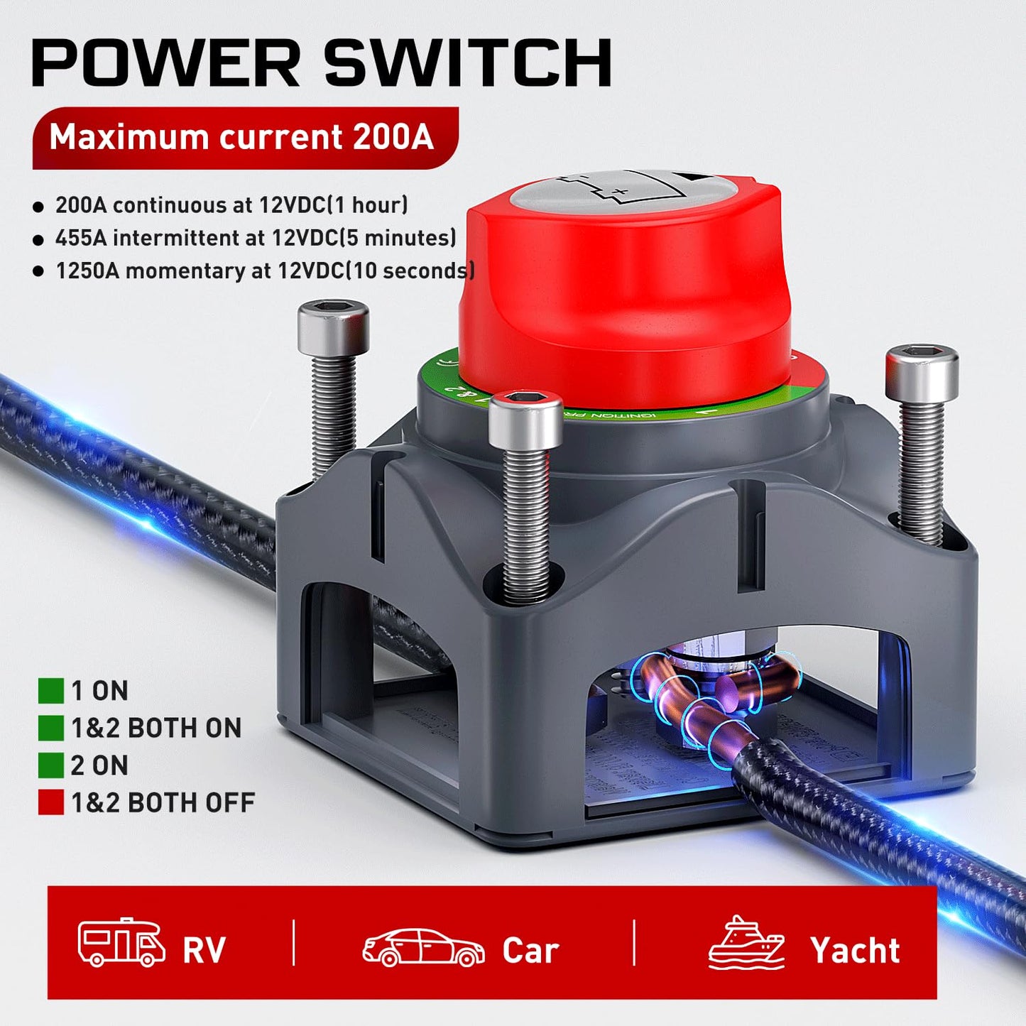 Nilight Battery Switch - 12V-48V Master Cutoff for Marine, Car, RV, ATV | Waterproof Heavy Duty Isolator