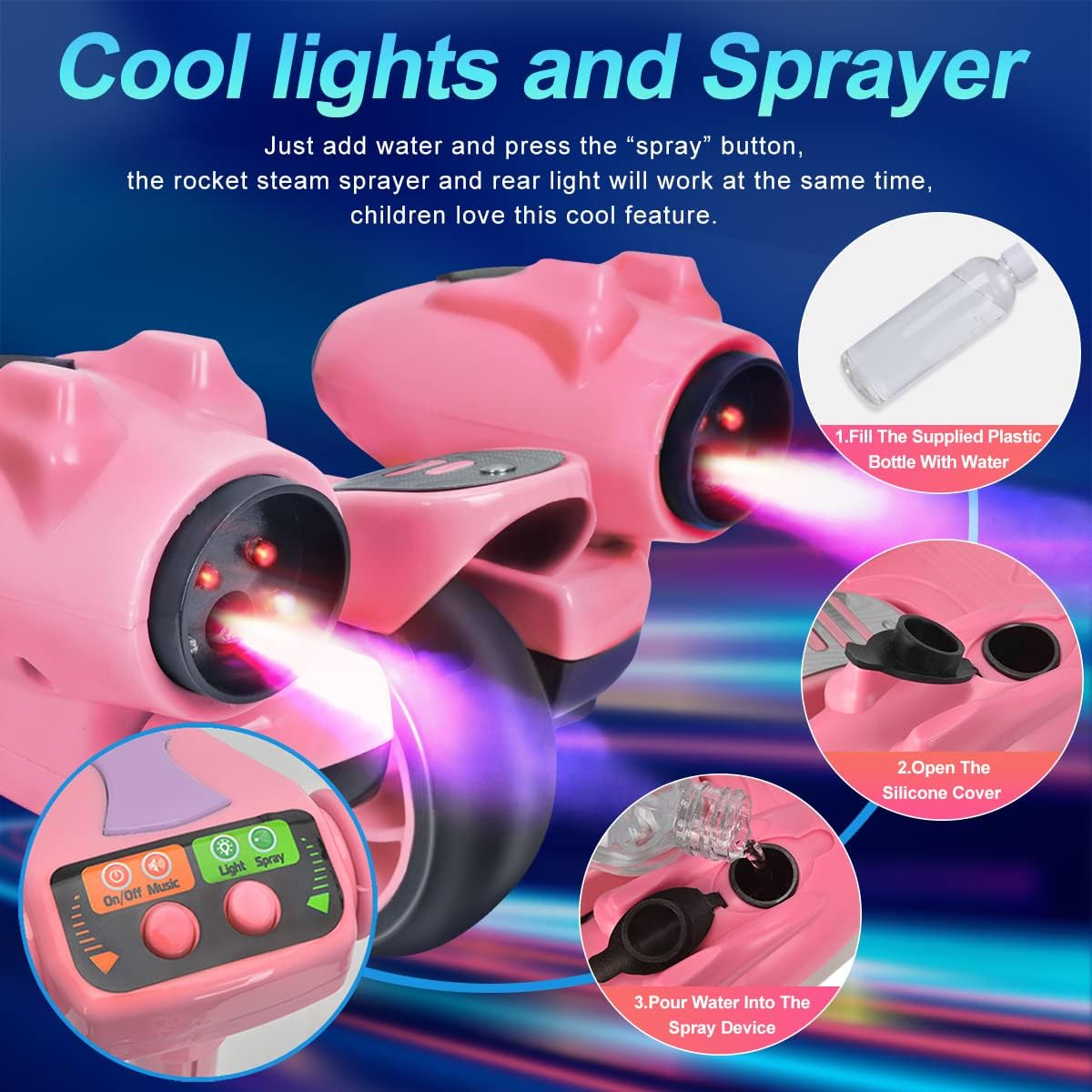 Skiennix 3-Wheel Kids Scooter - Bluetooth Music Speaker & LED Lights | Foldable Aluminum Alloy T-Bar for Ages 3-10