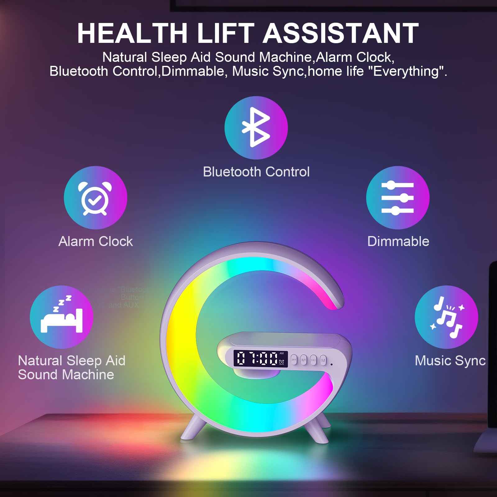 Kangtaixin Wake Up Light Sunrise Alarm Clock for Kids, Bedside Night Lamp with Sunrise Simulation, Sleep Aid, Snooze, Bluetooth Speaker, Nightlight for Bedroom Ideal for Birthday, Christmas Gift