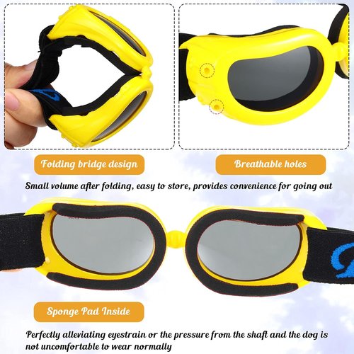 Frienda Dog Helmet & Goggles - UV Protection Sunglasses & 4-Inch Padded Motorcycle Helmet for Small Dogs (Yellow, S)