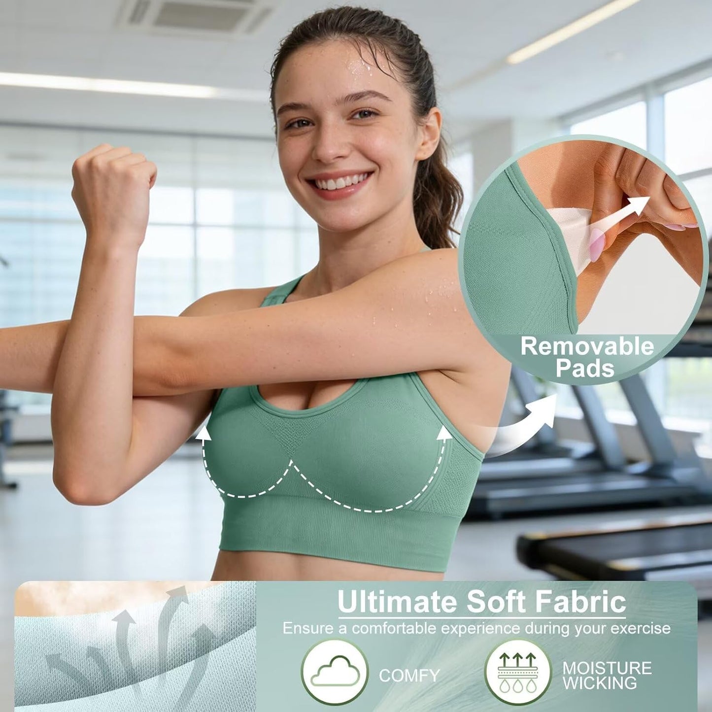 Skiennix Adjustable Sports Bras - High Support Padded Racerback for Large Bust | 3 Pack for Gym & Running