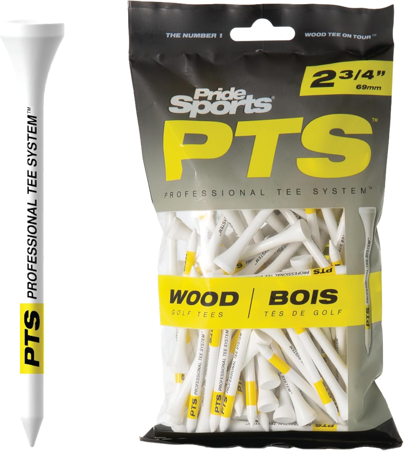 PrideSports PTS Wood Golf Tees - 100 Count, 2-3/4 Inch | Top-Rated #1 Wood Tee for Drivers & Woods